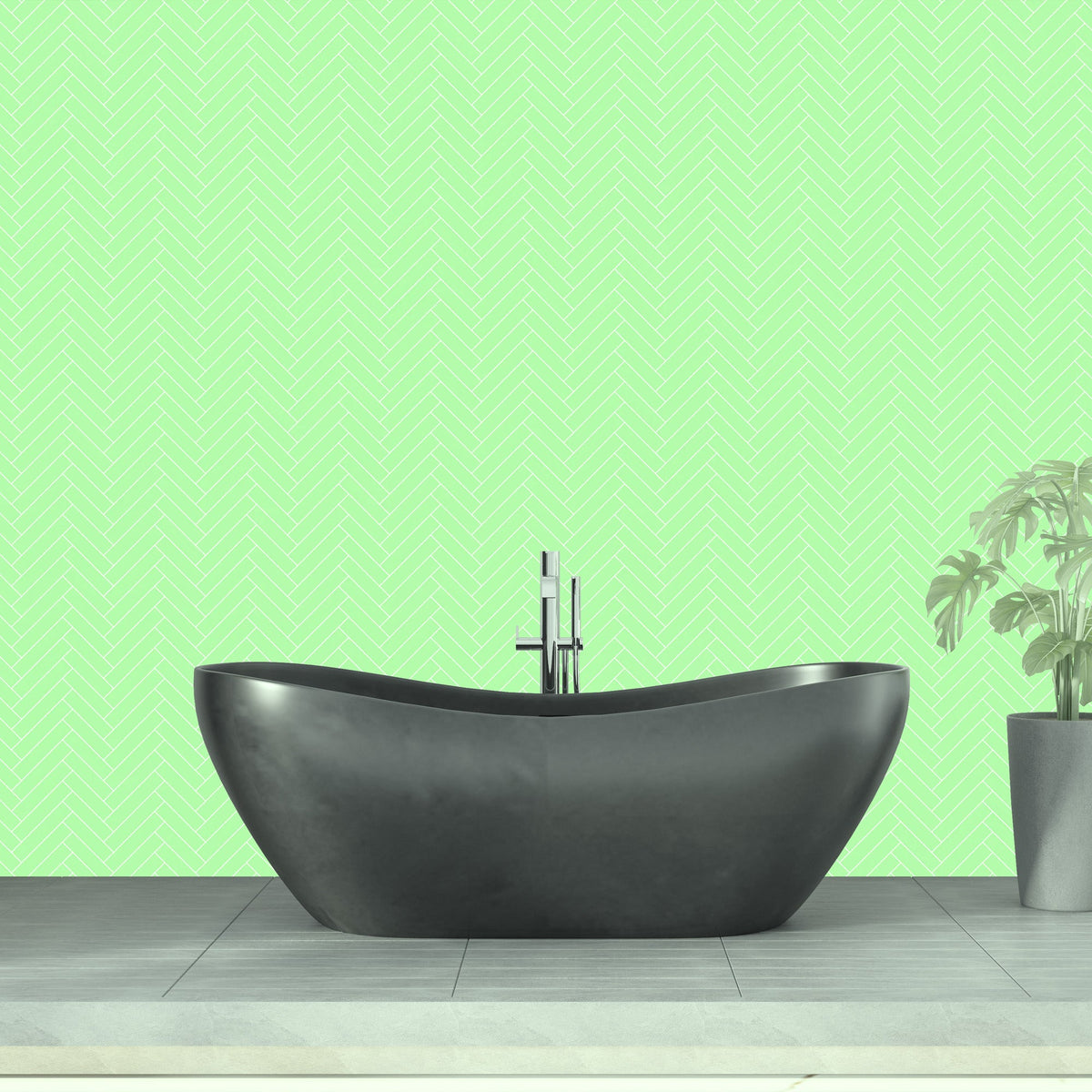 Green Single Herringbone Tile Acrylic Shower Wall Panel 2440mm x 1220m ...