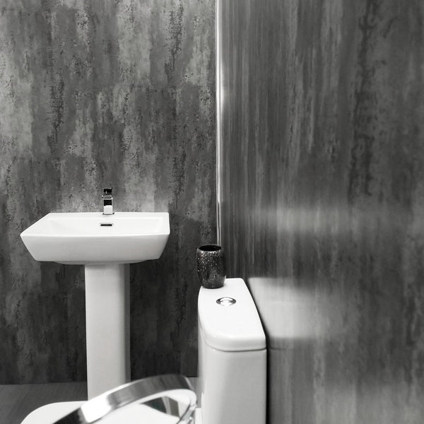 Grey Metallic Retro Large 10mm Thick Bathroom Wall PVC Cladding Panels - Claddtech