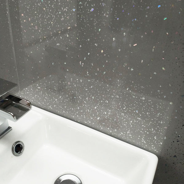 Grey Sparkle Large 10mm Thick Bathroom Shower Panel 2.4m x 1m - Claddtech