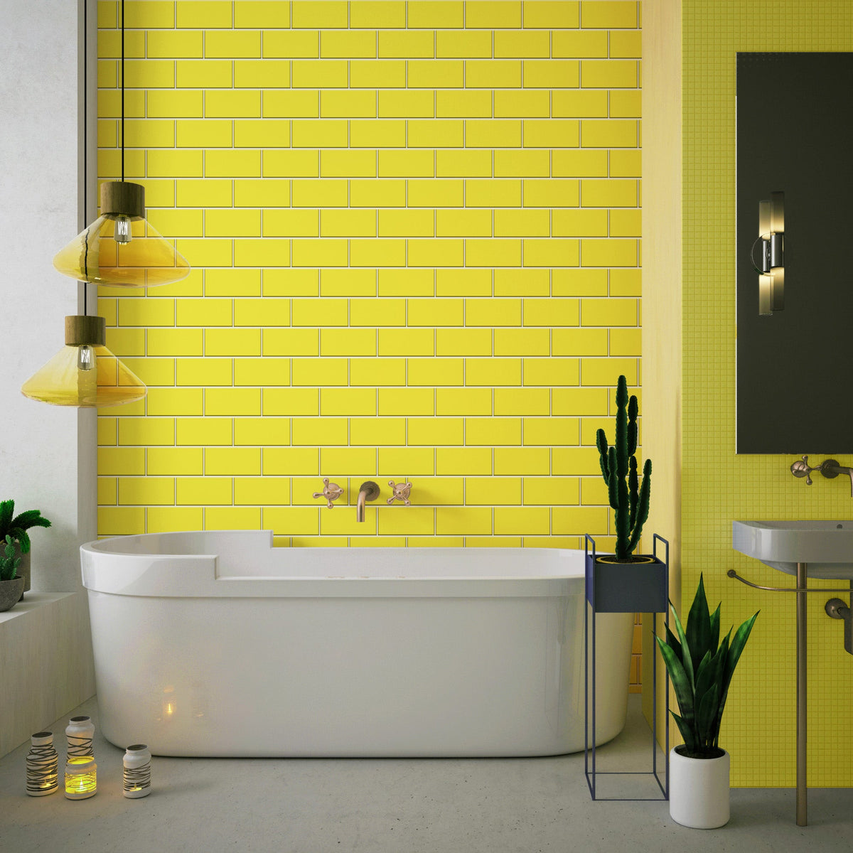 Yellow Subway Tile Acrylic Shower Wall Panel 2440mm x 1220mm ( 3mm Thi