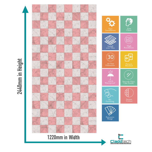 Marble Tile Acrylic Wall Panels Home Decor Wall Panels 2440mmm x 1220mm - CladdTech