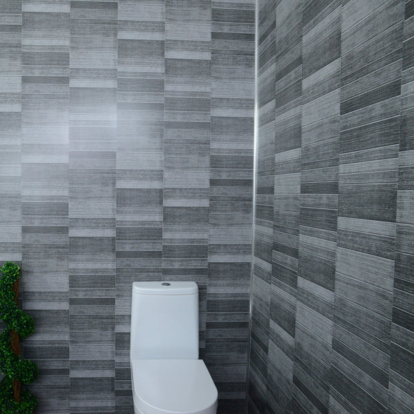 Grey Anthracite Tile Effect Bathroom Wall Cladding Shower Panels 2.6m x 0.25m x 5mm - Claddtech