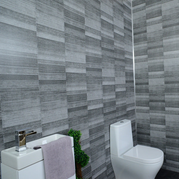 Grey Anthracite Tile Effect Bathroom Wall Cladding Shower Panels 2.6m x 0.25m x 5mm - Claddtech