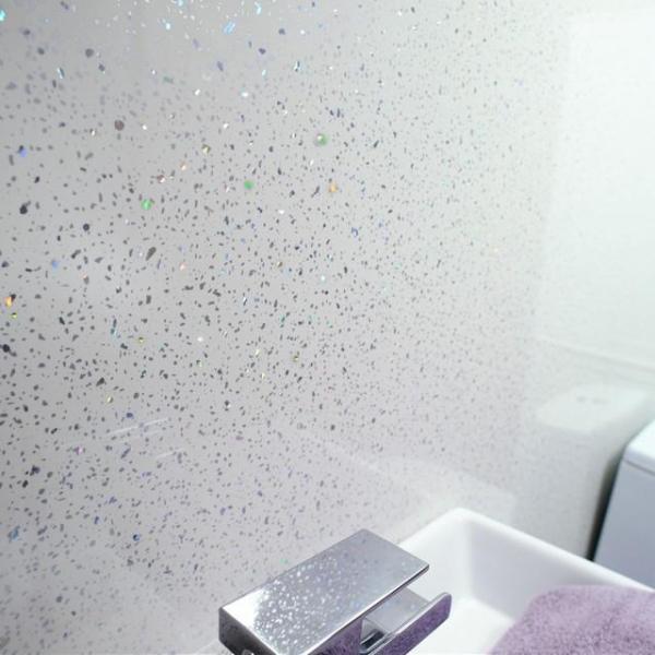 Platinum White Sparkle Large 10mm Thick Bathroom Shower Panel 2.4m x 1m - Claddtech