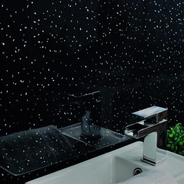 Black Sparkle Glitter Large 10mm Thick Bathroom Shower Panel 1m x 2.4m - Claddtech