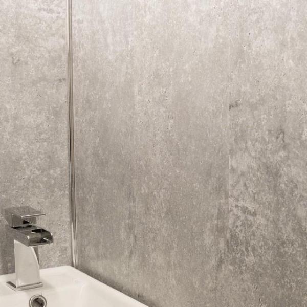 Concrete Grey 5mm Bathroom Wall Panels PVC 5mm Thick Cladding 2.6m x 250mm - Claddtech