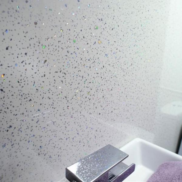 Platinum White Sparkle Bathroom Wall Panels PVC 8mm Thick Cladding 2.6m x 250mm - Claddtech