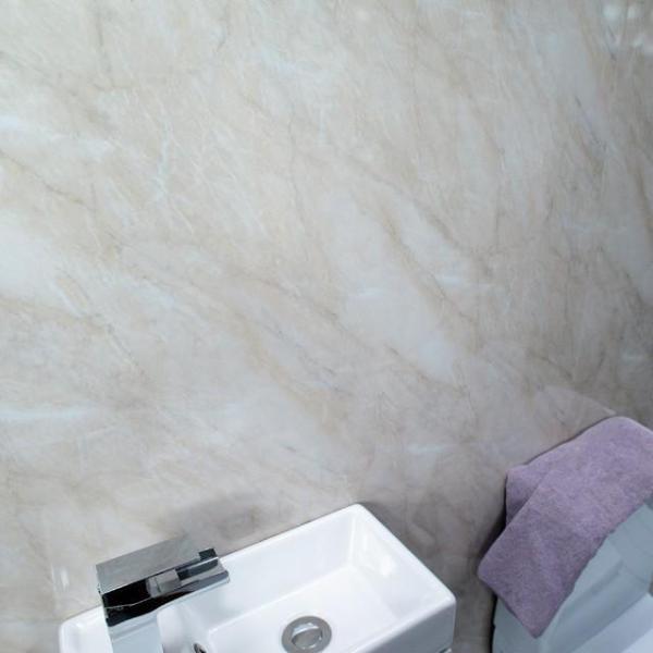 Beige Stone 10mm Thick Large PVC Cladding Shower Boards 2.4m x 1m - Claddtech