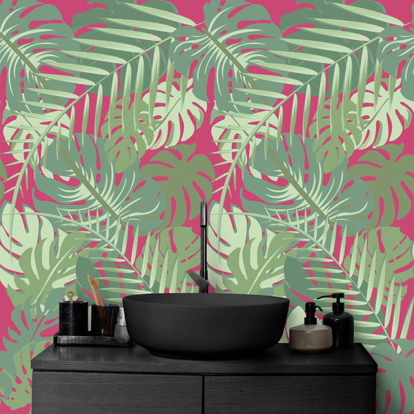 Banana Leaf Plant Pink Acrylic Shower Wall Panels Home Decor Wall Panels 2440mmm x 1220mm - CladdTech