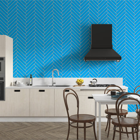 Blue Double Herringbone Tile Acrylic Shower Wall Panel 2440mm x 1220mm (3mm Thick) - CladdTech