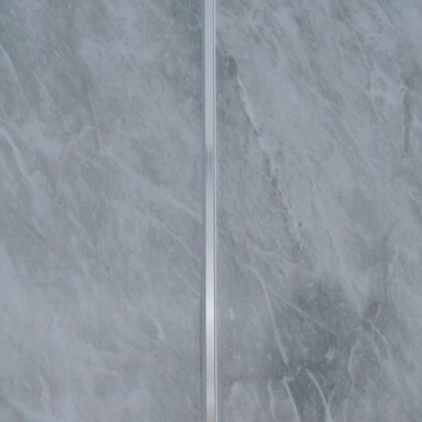 Dark Grey Stone Marble & Twin Chrome Strip Bathroom Wall Panels PVC 5mm Thick Cladding 2.6m x 250mm - Claddtech