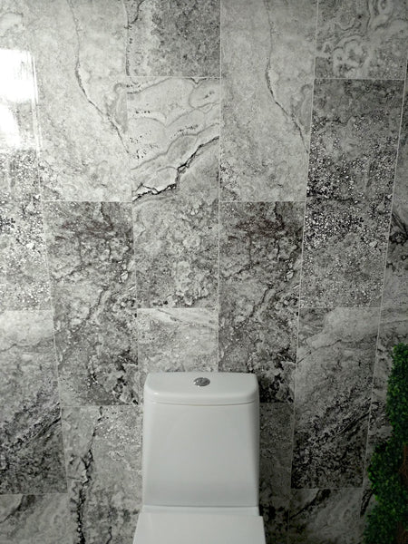 Florence Marble Tile Effect Pack of Four 8mm Thick Wall PVC Bathroom Cladding Panels 2.7m x 250mm - Claddtech