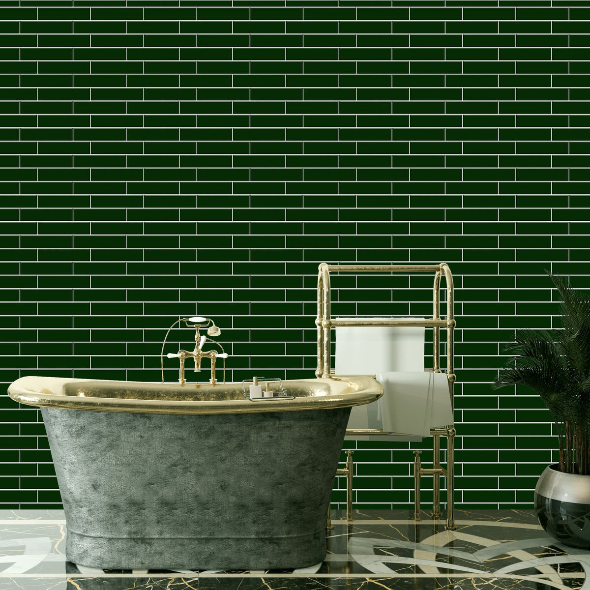 Arglic Tile Green Brickslips Tile Acrylic Shower Wall Panel 2440mm x 1220mm (3mm T ...