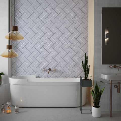 Grey Diagonal Herringbone Tile Acrylic Shower Wall Panel 2440mm x 1220mm (3mm Thick) - CladdTech