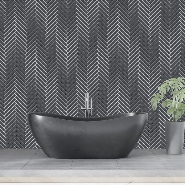 Grey Double Herringbone Tile Acrylic Shower Wall Panel 2440mm x 1220mm (3mm Thick) - CladdTech