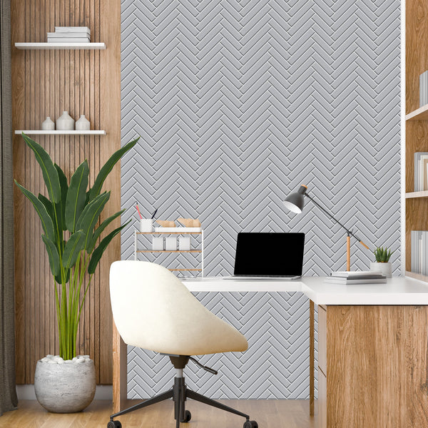 Grey Single Herringbone Tile Acrylic Shower Wall Panel 2440mm x 1220mm (3mm Thick) - CladdTech