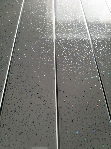 Grey Sparkle & Chrome Bathroom Wall Panels PVC 5mm Thick Cladding - Claddtech