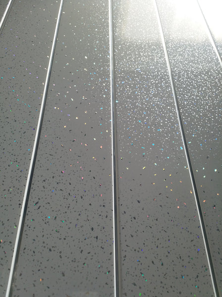 Grey Sparkle & Chrome Bathroom Wall Panels PVC 5mm Thick Cladding - Claddtech