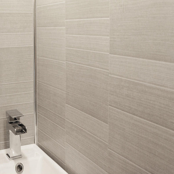 Light Grey Small Tile Effect Bathroom Wall Panels PVC 5mm Thick Cladding 2.6m x 250mm - Claddtech