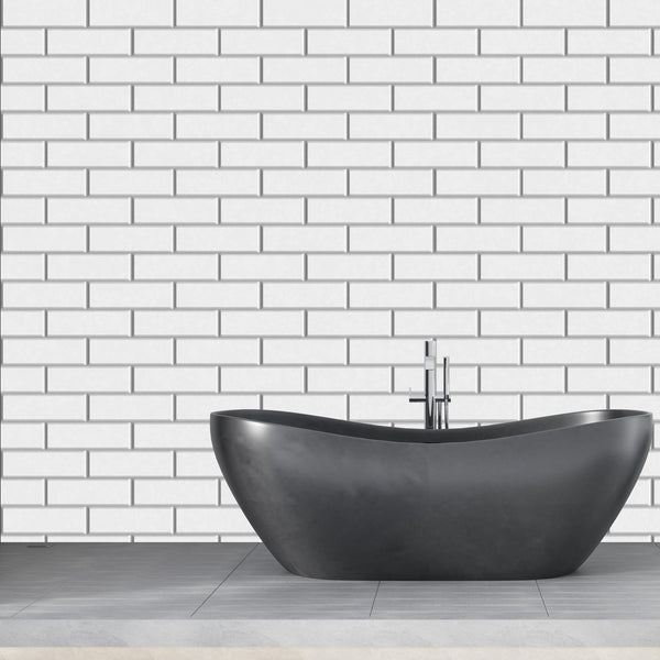 London White Tile Bathroom Wall Panels 8mm Shower Cladding 2.6m x 0.25m - CladdTech