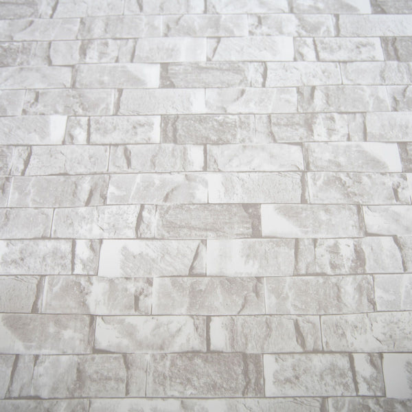 Polished White Grey Brick Shower Wall Panel 2.4m x 1m PVC Bathroom 10mm Cladding - Claddtech