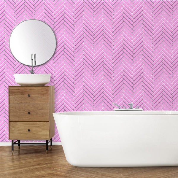 Pink Double Herringbone Tile Acrylic Shower Panel 2440mm x 1220mm ( 3mm Thick) - CladdTech