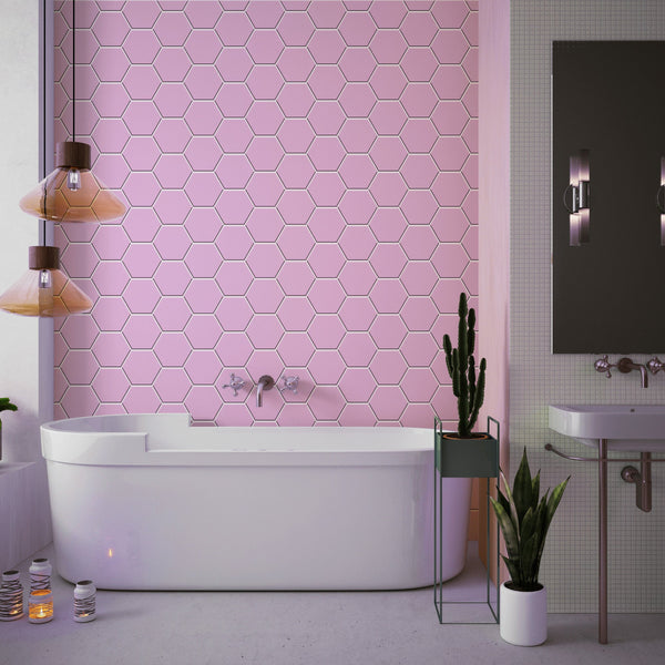 Pink Hexagon Tile Acrylic Wall Panel 2440mm x 1220mm (3mm Thick) - CladdTech