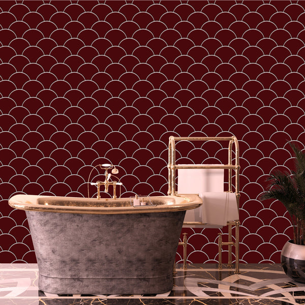 Red Fishscales Tile Acrylic Shower Panel 2440mm x 1220mm (3mm Thick) - CladdTech