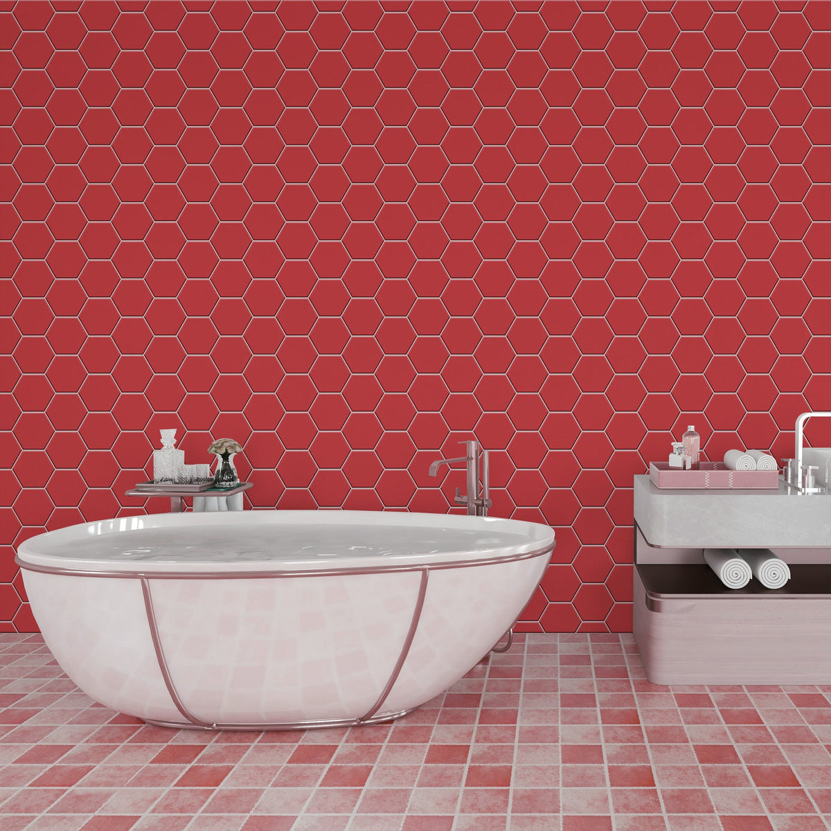 Red Hexagon Tile Acrylic Wall Panel 2440mm x 1220mm (3mm Thick ...