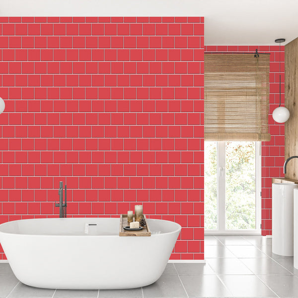 Red Large Square's Tile Acrylic Shower Wall Panel 2440mm x 1220mm ( 3mm Thick) - CladdTech