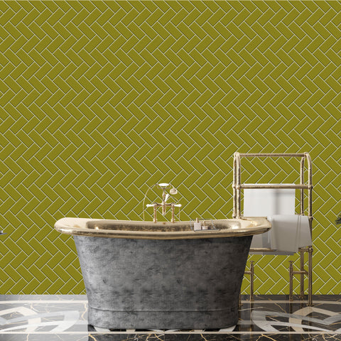 Yellow Diagonal Herringbone Tile Acrylic Shower Wall Panel 2440mm x 1220mm (3mm Thick) - CladdTech