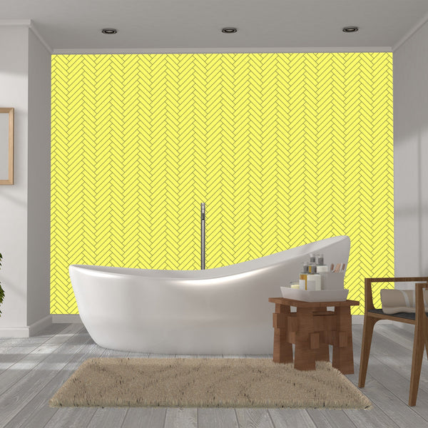 Yellow Single Herringbone Tile Acrylic Shower Wall Panel 2440mm x 1220mm ( 3mm Thick) - CladdTech