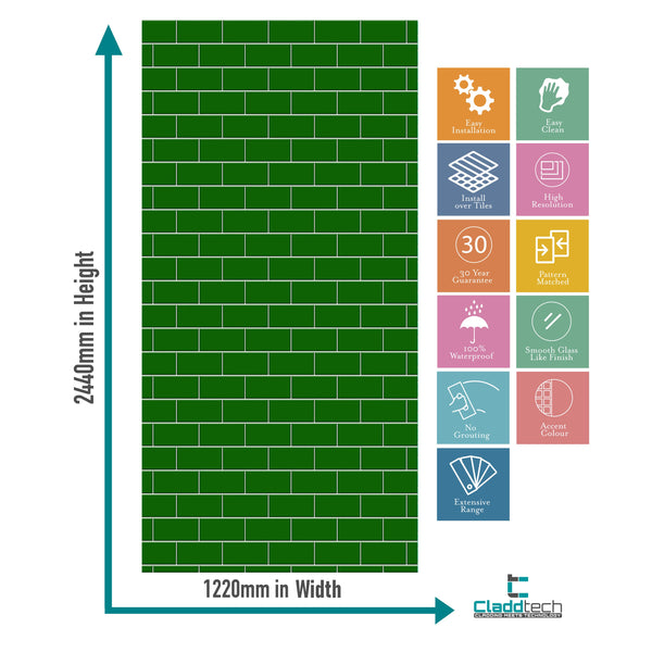 Green Subway Tile Acrylic Shower Wall Panel 2440mm x 1220mm - CladdTech