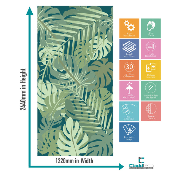 Banana Leaf Plant Blue Acrylic Shower Wall Panels Home Decor Wall Panels 2440mmm x 1220mm - CladdTech