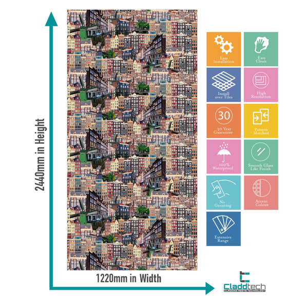 Amsterdam Canal Houses Acrylic Wall Panels Home Decor Wall Panels 2440mmm x 1220mm - CladdTech