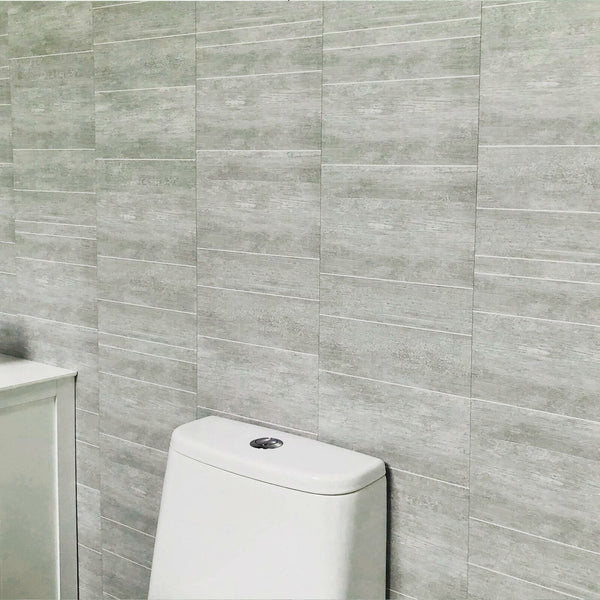 Arian Light Grey Stone Tile 8mm Bathroom Wall Panels (Pack of 4) - Claddtech