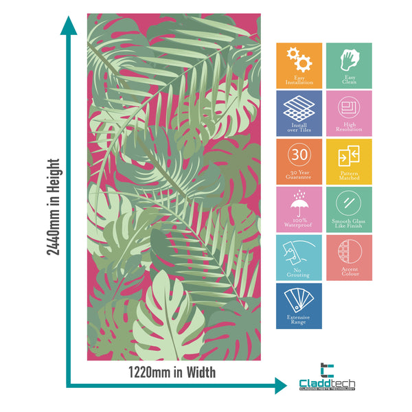 Banana Leaf Plant Pink Acrylic Shower Wall Panels Home Decor Wall Panels 2440mmm x 1220mm - CladdTech