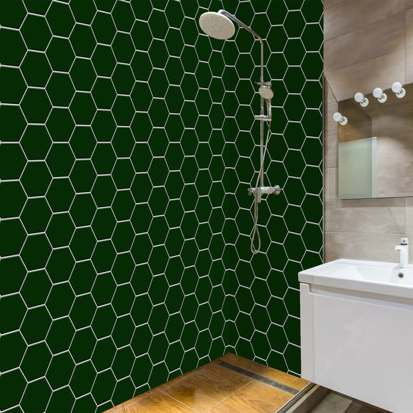 Green Hexagon Tile Acrylic Shower Wall Panel 2440mm x 1220mm (3mm Thick) - CladdTech