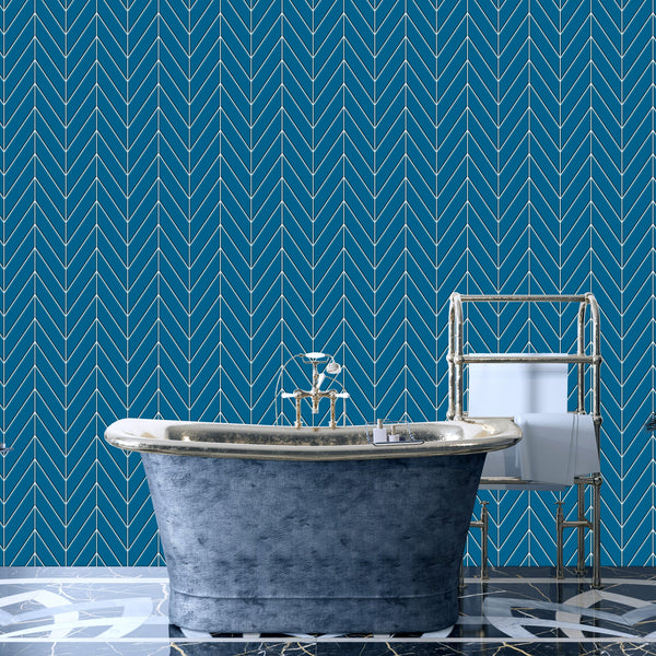 Blue Chevron Acrylic Shower Wall Panel 2440mm x 1220mm (3mm Thick) - CladdTech