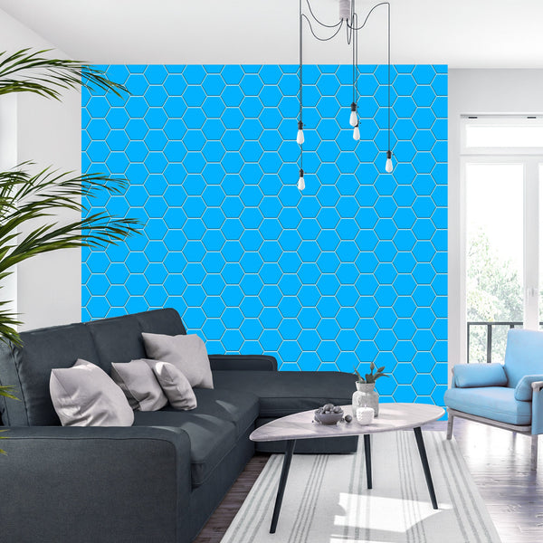 Blue Hexagons Acrylic Shower Wall Panel 2440mm x 1220mm (3mm Thick) - CladdTech