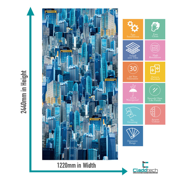 City Stacked Scenery Acrylic Shower Wall Panels Home Decor Wall Panels 2440mmm x 1220mm - CladdTech