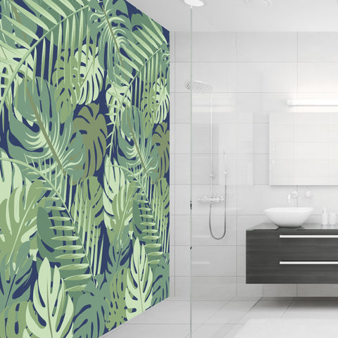 Banana Leaf Plant Blue Acrylic Shower Wall Panels Home Decor Wall Panels 2440mmm x 1220mm - CladdTech