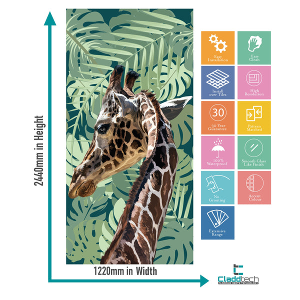 Giraffe in the Wild Banana Leaf Acrylic Shower Wall Panels Home Decor Wall Panels 2440mmm x 1220mm - CladdTech