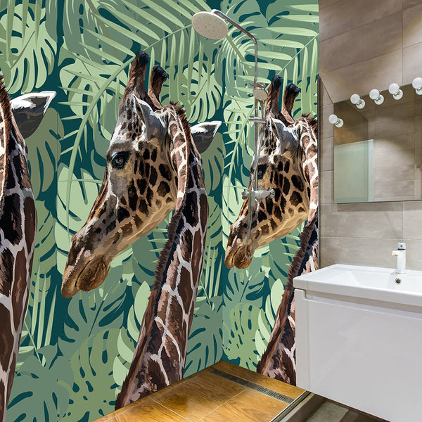 Giraffe in the Wild Banana Leaf Acrylic Shower Wall Panels Home Decor Wall Panels 2440mmm x 1220mm - CladdTech