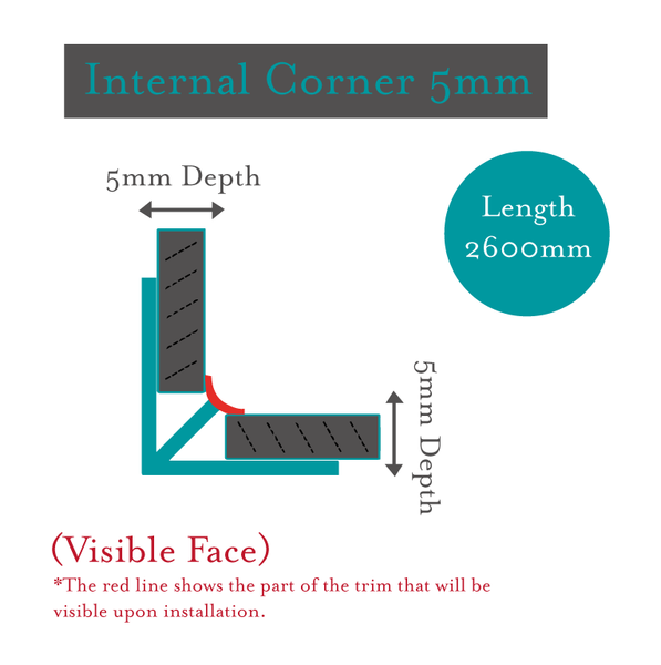 Aluminium Internal Corner Trim, Chrome Finish for 5mm Cladding Wall Panels 2.6m Long - CladdTech