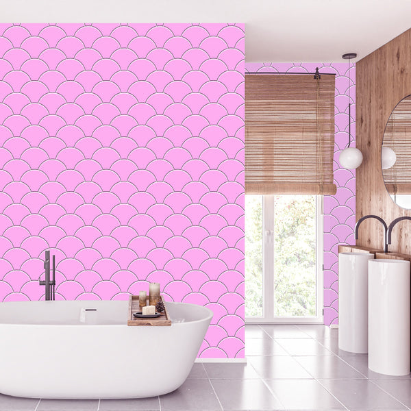 Pink Fishscales Tile Acrylic Shower Panel 2440mm x 1220mm (3mm Thick) - CladdTech