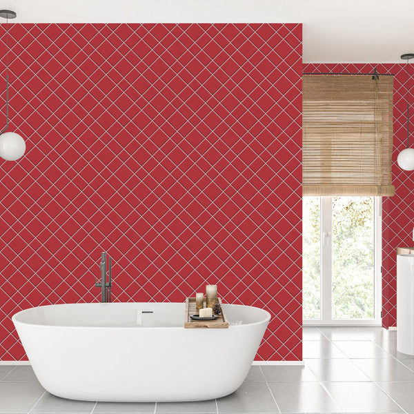 Red Basket Weave Tile Acrylic Shower Panel 2440mm x 1220mm ( 3mm Thick) - CladdTech
