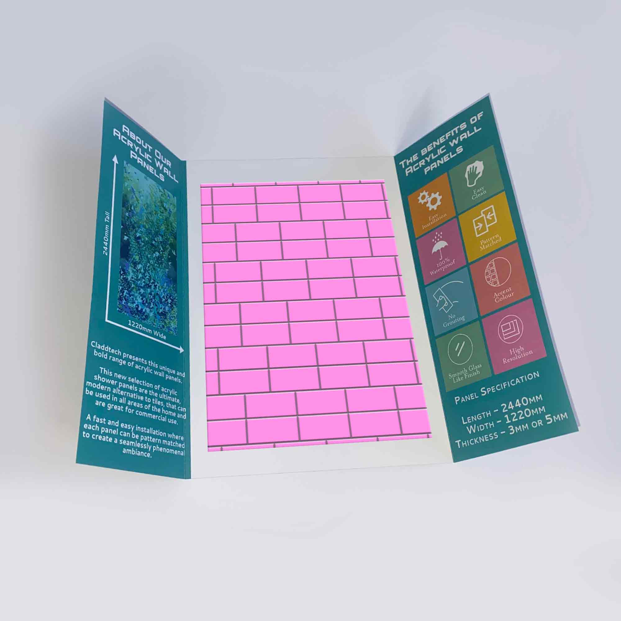 Sample of Pink Brickbond Tile Acrylic Shower Wall Panel 2440mm x 1220mm - CladdTech