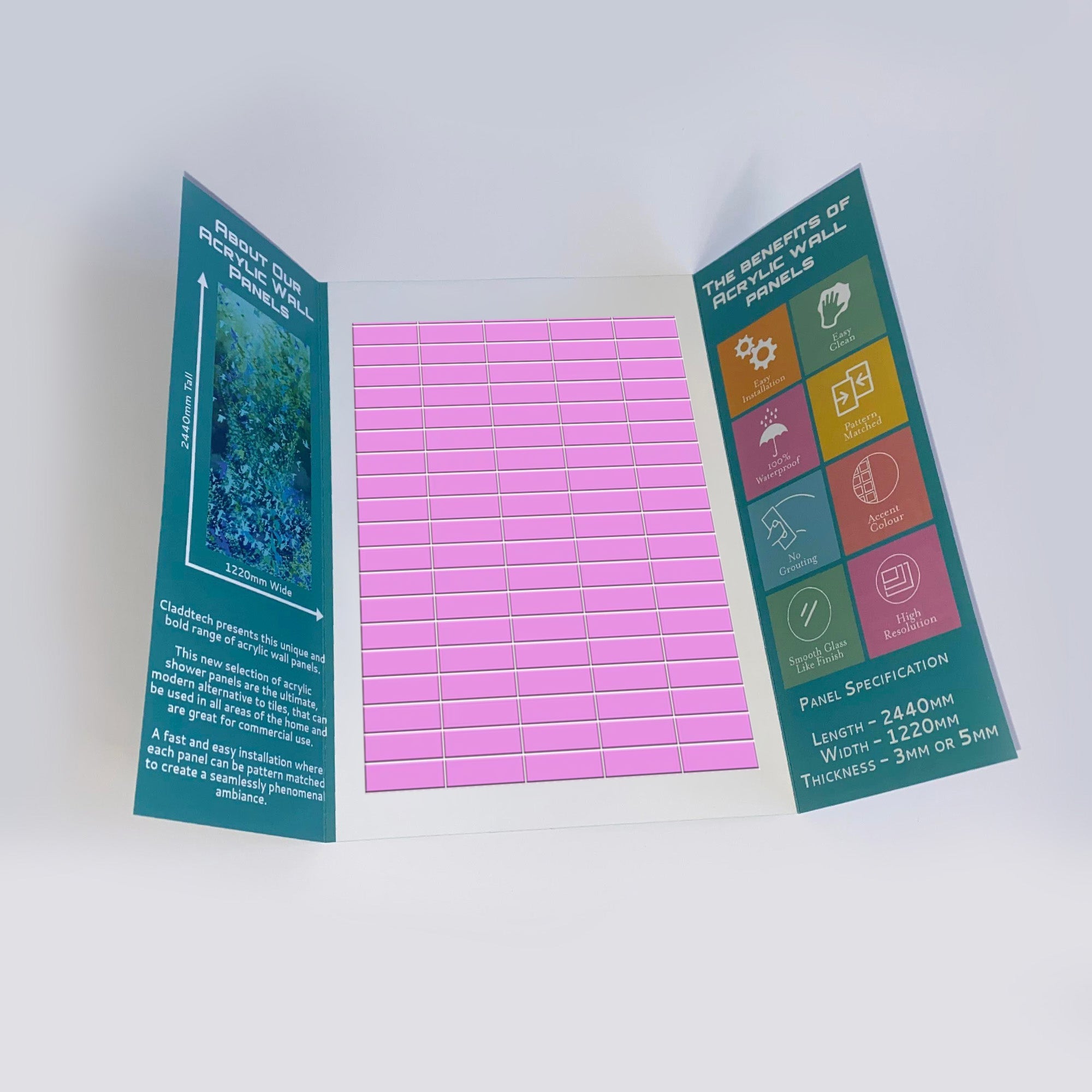 Sample of Pink Horizontal Block Tile Acrylic Shower Panel 2440mm x 1220mm - CladdTech