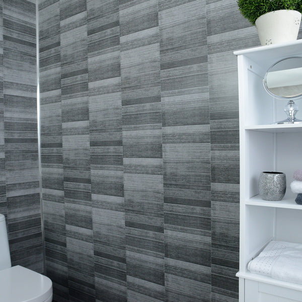 Grey Anthracite Tile Effect Bathroom Wall Cladding Shower Panels 2.6m x 0.25m x 5mm - Claddtech